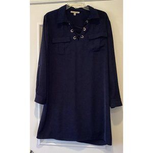 Hawthorn 41 Shirt Dress Size Large Womens Navy Blue Grommet Ties On Neck